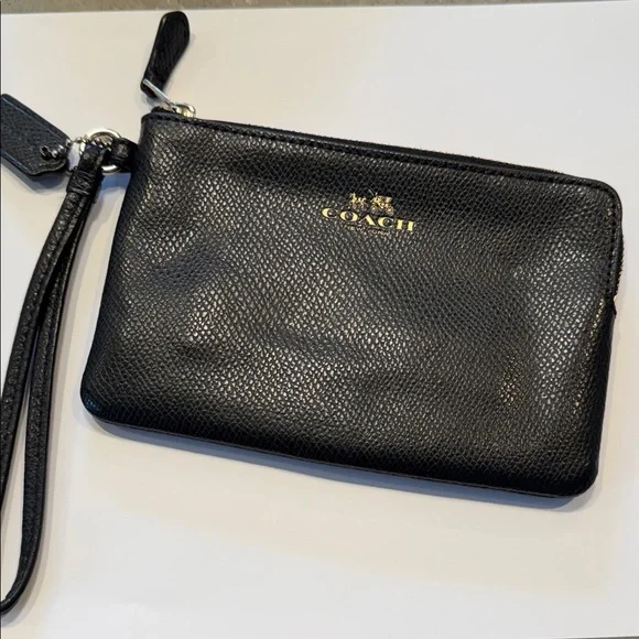 EUC Coach Midnight Black Wristlet with Gold Accents - Picture 1 of 10